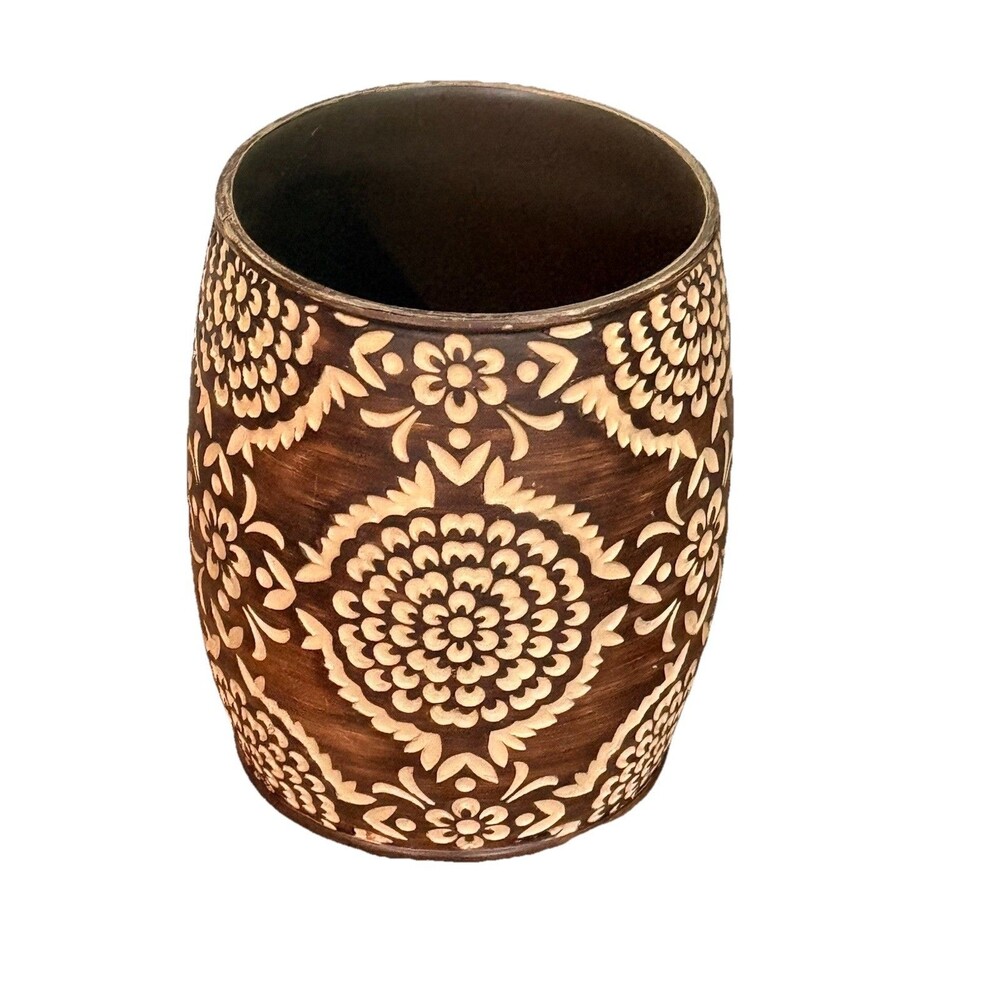 NEW BROWN BEIGE 3D CARVED MANDALA PATTERN RESIN WASTE BASKET WASTE BIN